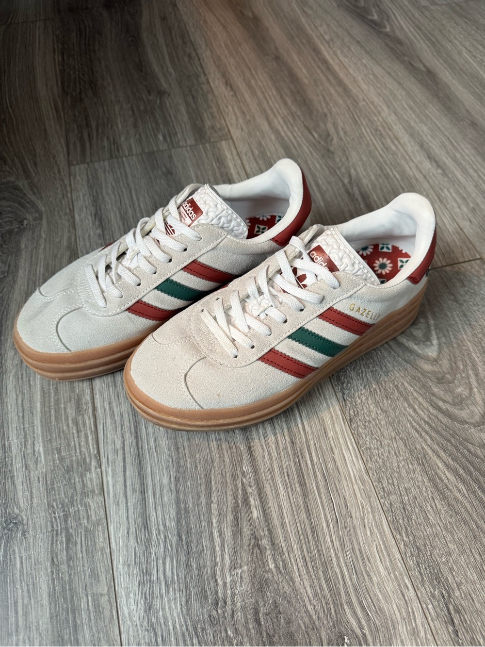 adidas Gazelle Sneakers - White with Red & Green Stripes